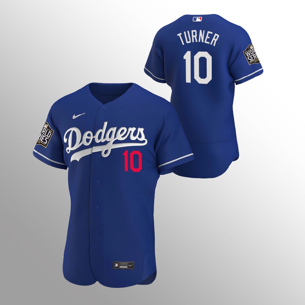 Men's Los Angeles Dodgers #10 Justin Turner Blue 2020 World Series Bound stitched Jersey